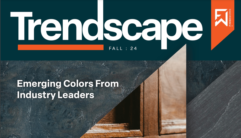 Cover of latest FinishWorks Trendscape publication featuring wood stains and finishes developed by industry leaders